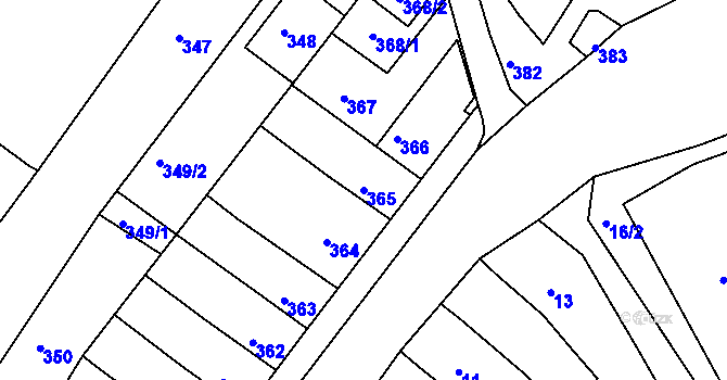 Parcela st. 365 v KÚ Nebovidy u Brna, Katastrální mapa
