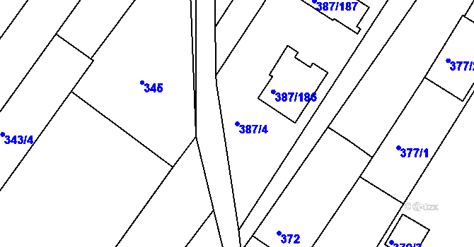 Parcela st. 387/4 v KÚ Nebovidy u Brna, Katastrální mapa