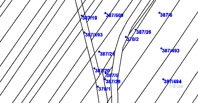 Parcela st. 387/21 v KÚ Nebovidy u Brna, Katastrální mapa