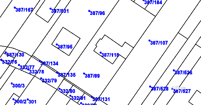 Parcela st. 387/118 v KÚ Nebovidy u Brna, Katastrální mapa