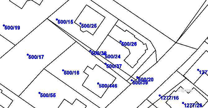 Parcela st. 500/24 v KÚ Nebovidy u Brna, Katastrální mapa