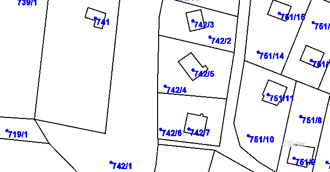 Parcela st. 742/4 v KÚ Nebovidy u Brna, Katastrální mapa