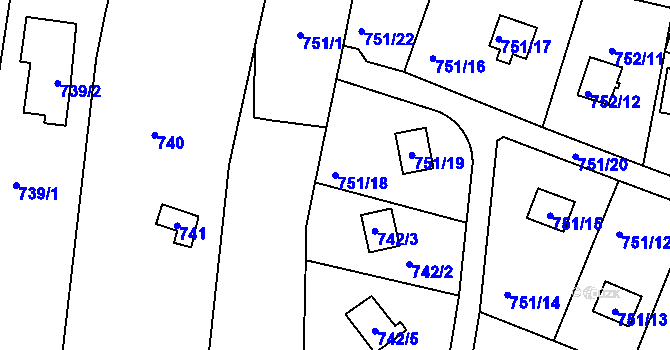 Parcela st. 751/18 v KÚ Nebovidy u Brna, Katastrální mapa
