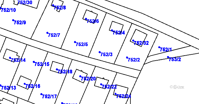 Parcela st. 752/3 v KÚ Nebovidy u Brna, Katastrální mapa