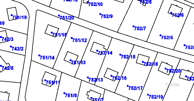 Parcela st. 752/14 v KÚ Nebovidy u Brna, Katastrální mapa