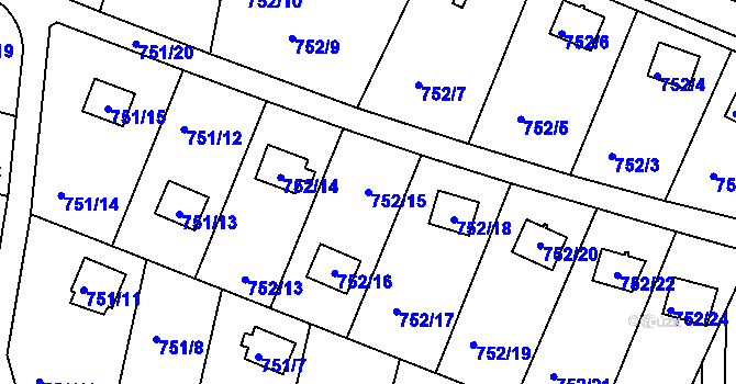 Parcela st. 752/15 v KÚ Nebovidy u Brna, Katastrální mapa