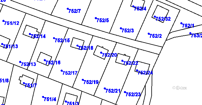 Parcela st. 752/20 v KÚ Nebovidy u Brna, Katastrální mapa