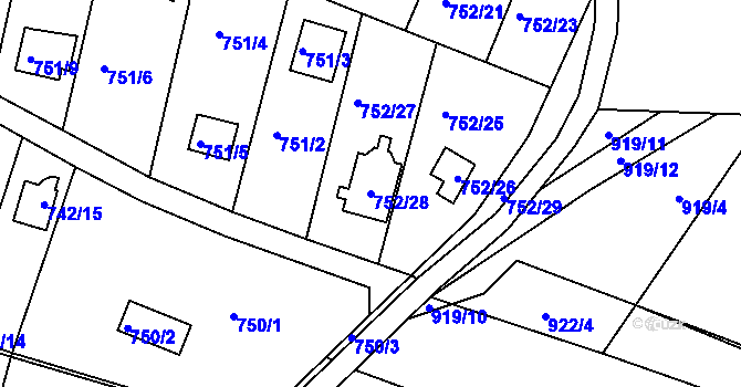 Parcela st. 752/28 v KÚ Nebovidy u Brna, Katastrální mapa