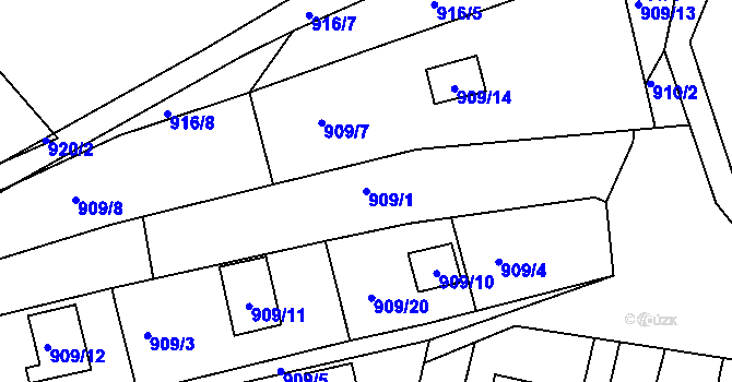 Parcela st. 909/1 v KÚ Nebovidy u Brna, Katastrální mapa