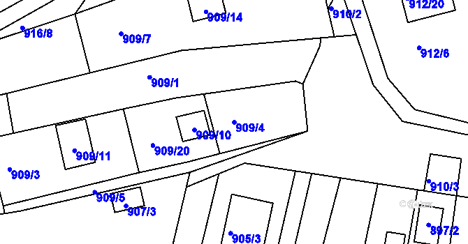 Parcela st. 909/4 v KÚ Nebovidy u Brna, Katastrální mapa
