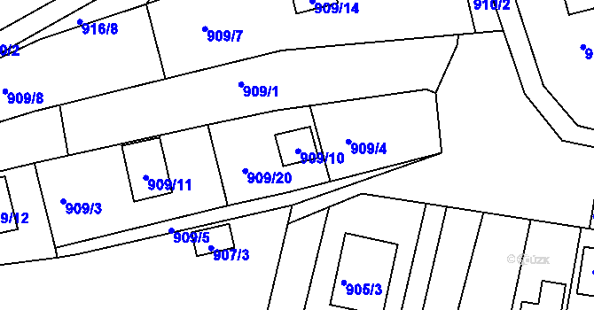 Parcela st. 909/10 v KÚ Nebovidy u Brna, Katastrální mapa
