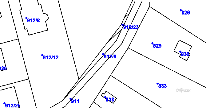 Parcela st. 912/9 v KÚ Nebovidy u Brna, Katastrální mapa