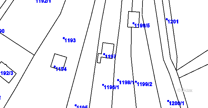 Parcela st. 1197 v KÚ Nebovidy u Brna, Katastrální mapa