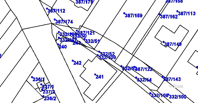 Parcela st. 332/52 v KÚ Nebovidy u Brna, Katastrální mapa