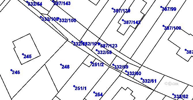 Parcela st. 332/58 v KÚ Nebovidy u Brna, Katastrální mapa
