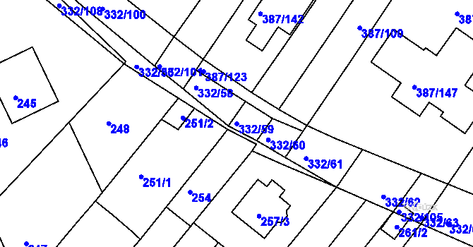 Parcela st. 332/59 v KÚ Nebovidy u Brna, Katastrální mapa