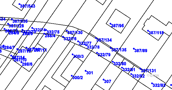 Parcela st. 332/78 v KÚ Nebovidy u Brna, Katastrální mapa