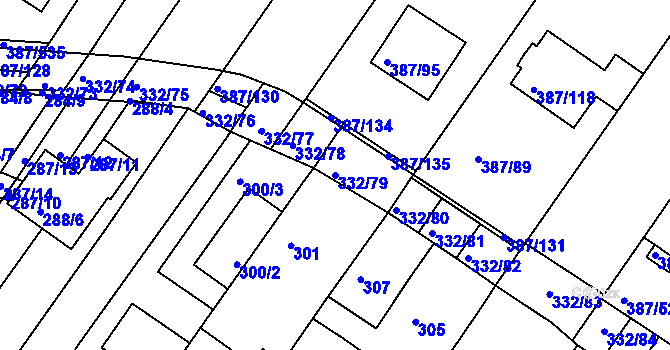 Parcela st. 332/79 v KÚ Nebovidy u Brna, Katastrální mapa
