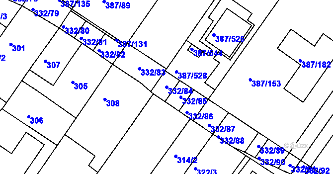 Parcela st. 332/84 v KÚ Nebovidy u Brna, Katastrální mapa