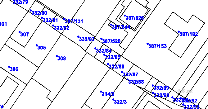 Parcela st. 332/85 v KÚ Nebovidy u Brna, Katastrální mapa