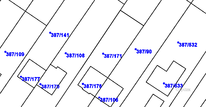 Parcela st. 387/171 v KÚ Nebovidy u Brna, Katastrální mapa