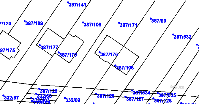 Parcela st. 387/176 v KÚ Nebovidy u Brna, Katastrální mapa