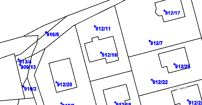 Parcela st. 912/18 v KÚ Nebovidy u Brna, Katastrální mapa