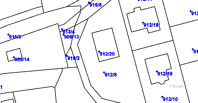 Parcela st. 912/20 v KÚ Nebovidy u Brna, Katastrální mapa