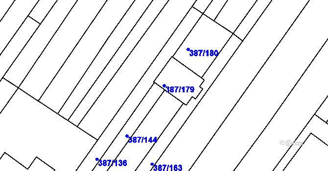 Parcela st. 387/179 v KÚ Nebovidy u Brna, Katastrální mapa