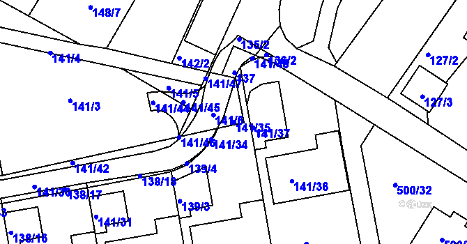 Parcela st. 141/35 v KÚ Nebovidy u Brna, Katastrální mapa