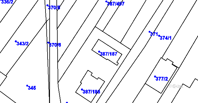 Parcela st. 387/187 v KÚ Nebovidy u Brna, Katastrální mapa
