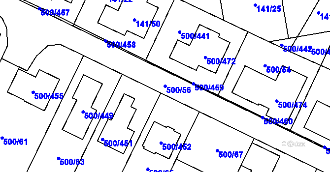 Parcela st. 500/56 v KÚ Nebovidy u Brna, Katastrální mapa