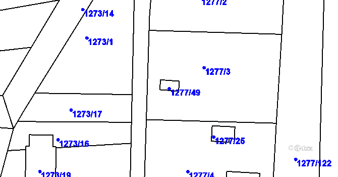 Parcela st. 1277/49 v KÚ Nebovidy u Brna, Katastrální mapa