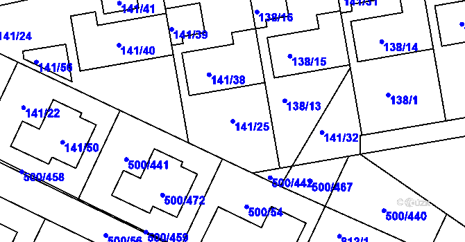 Parcela st. 141/25 v KÚ Nebovidy u Brna, Katastrální mapa
