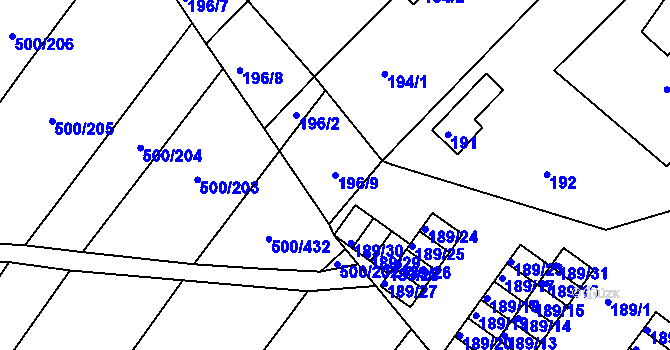 Parcela st. 196/9 v KÚ Nebovidy u Brna, Katastrální mapa