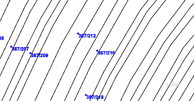 Parcela st. 387/216 v KÚ Nebovidy u Brna, Katastrální mapa