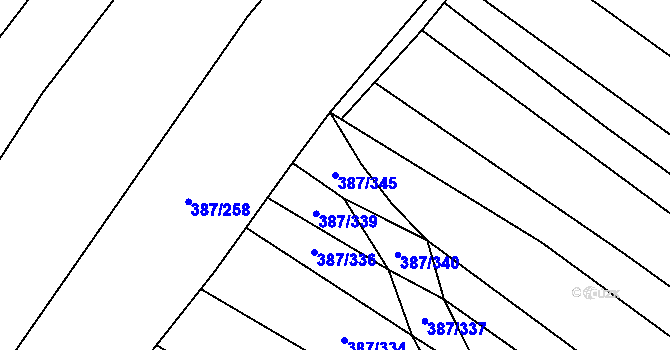 Parcela st. 387/345 v KÚ Nebovidy u Brna, Katastrální mapa