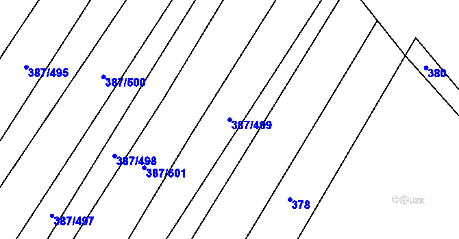 Parcela st. 387/499 v KÚ Nebovidy u Brna, Katastrální mapa