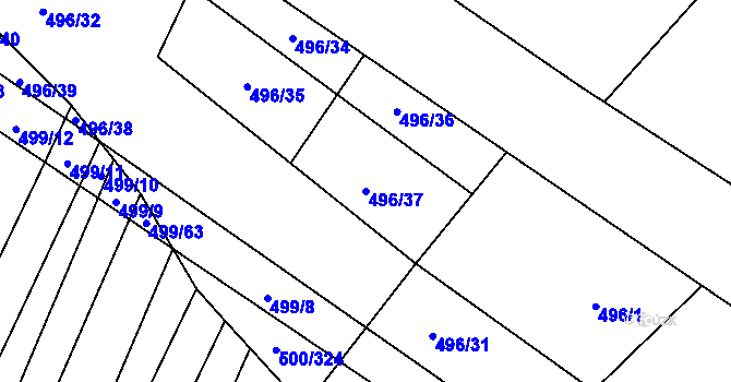 Parcela st. 496/37 v KÚ Nebovidy u Brna, Katastrální mapa