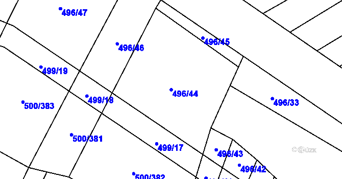 Parcela st. 496/44 v KÚ Nebovidy u Brna, Katastrální mapa