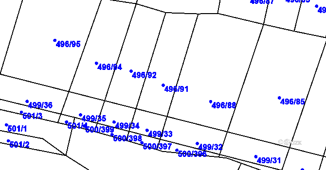 Parcela st. 496/91 v KÚ Nebovidy u Brna, Katastrální mapa