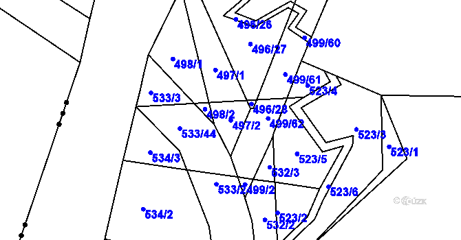 Parcela st. 497/2 v KÚ Nebovidy u Brna, Katastrální mapa