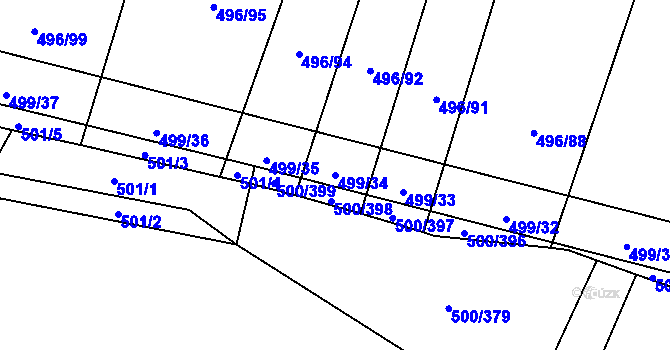 Parcela st. 499/34 v KÚ Nebovidy u Brna, Katastrální mapa