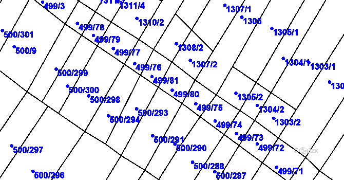 Parcela st. 499/80 v KÚ Nebovidy u Brna, Katastrální mapa