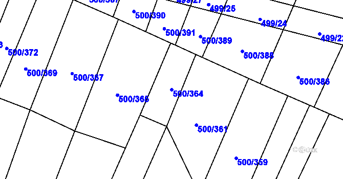 Parcela st. 500/364 v KÚ Nebovidy u Brna, Katastrální mapa