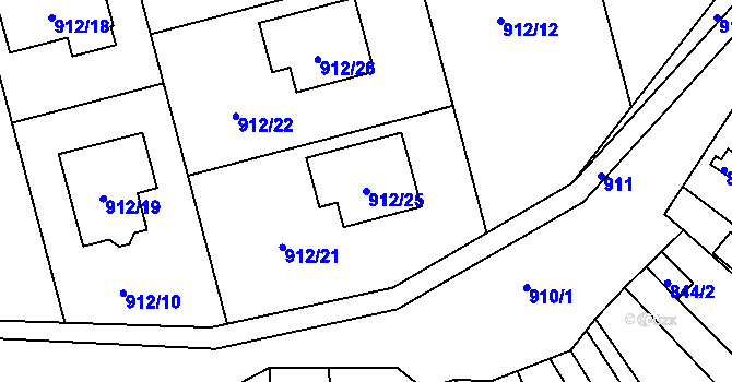 Parcela st. 912/25 v KÚ Nebovidy u Brna, Katastrální mapa