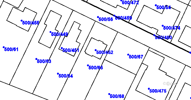 Parcela st. 500/452 v KÚ Nebovidy u Brna, Katastrální mapa