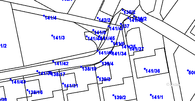 Parcela st. 141/46 v KÚ Nebovidy u Brna, Katastrální mapa