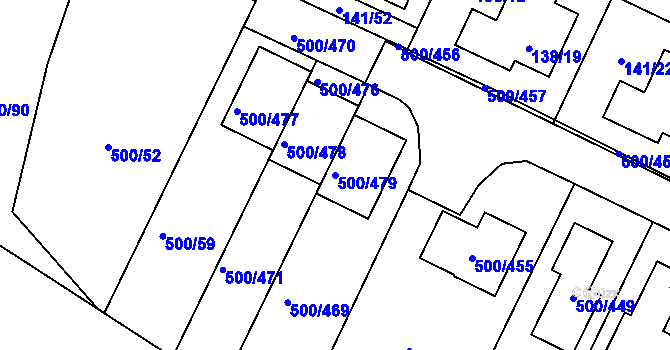 Parcela st. 500/479 v KÚ Nebovidy u Brna, Katastrální mapa