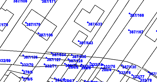 Parcela st. 387/543 v KÚ Nebovidy u Brna, Katastrální mapa